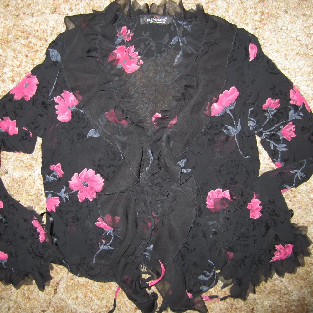 ETS Element's Sheer Cardigan w ruffles rose print